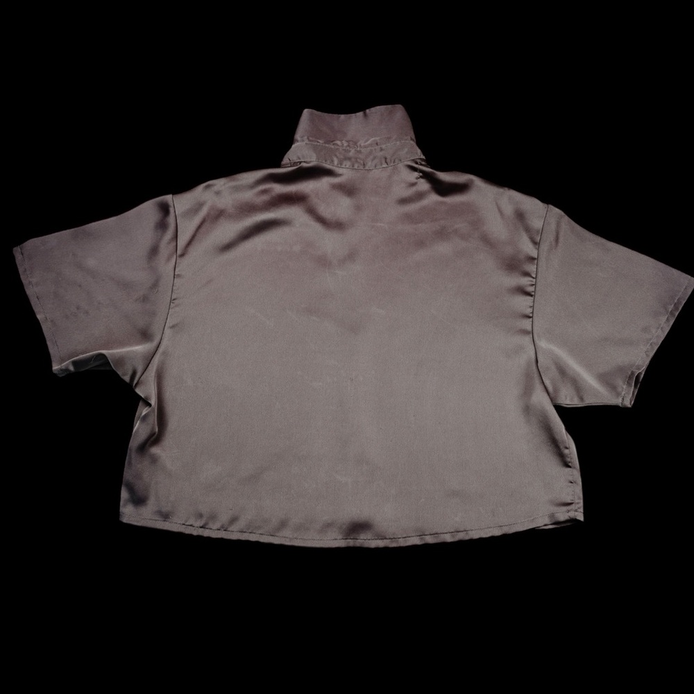 Abercrombie & Fitch Womens Gray Satin Button-Down Blouse Short Sleeve Size L - Picture 8 of 15